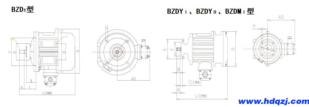 BZDⅠ、BZDYⅠ、BZDYⅡ、BZDMⅠ隔爆型錐形轉(zhuǎn)子三相異步電動機外形尺寸圖.jpg